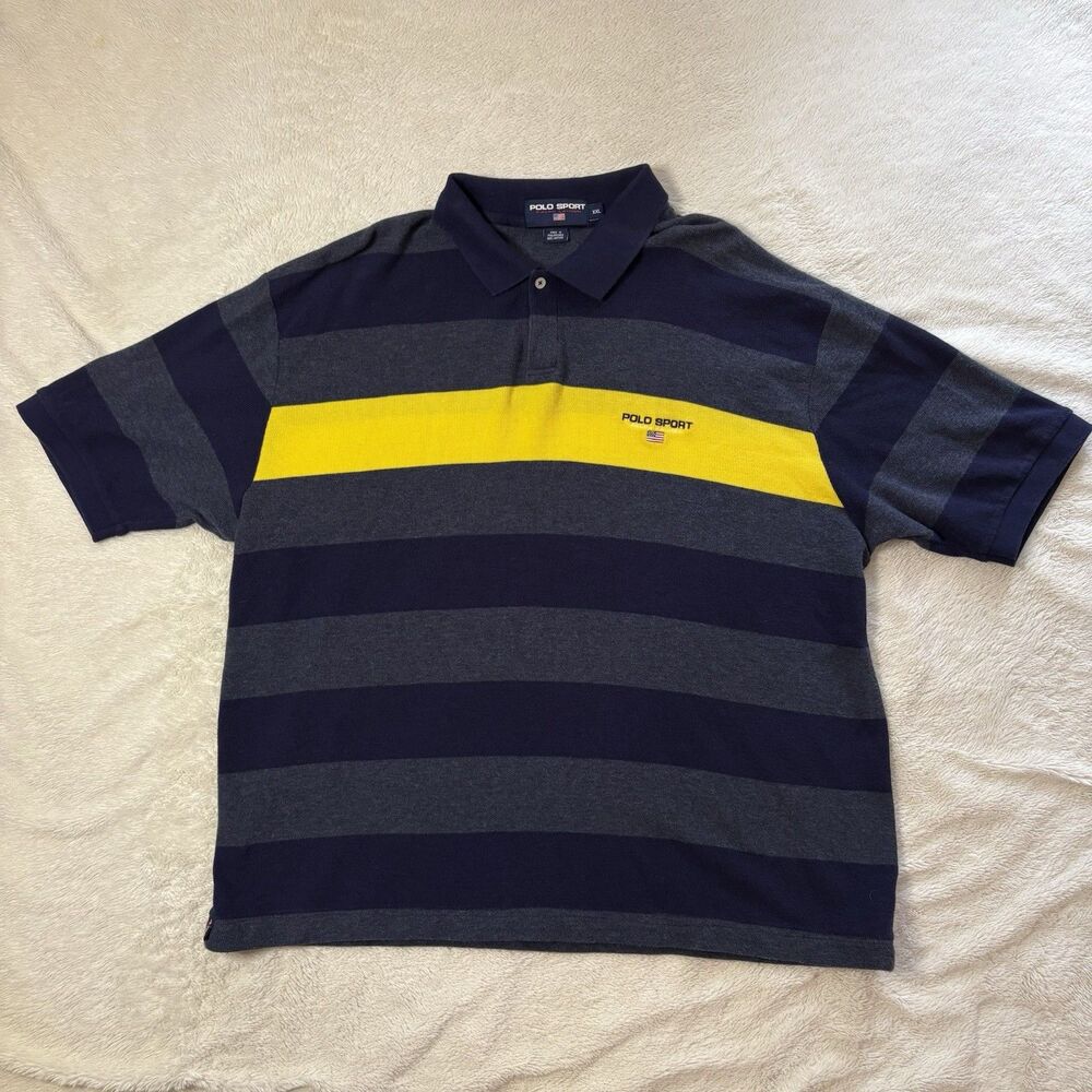 Vintage Polo Sport Ralph Lauren Rugby Mens Short Sleeve XXL Yellow & Navy Casual